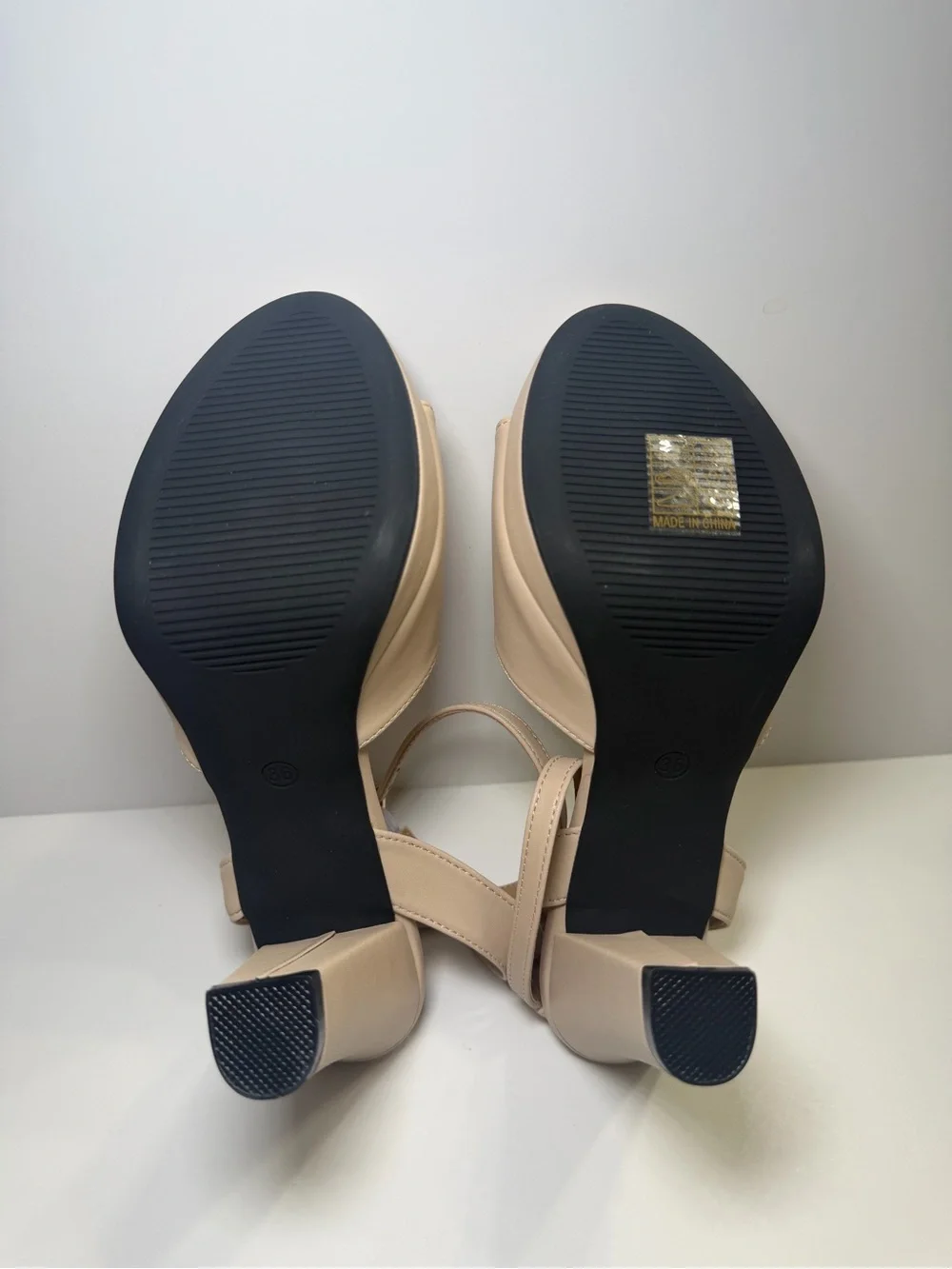 Women's Beige Ankle-Strap Platform Sandals Size 36